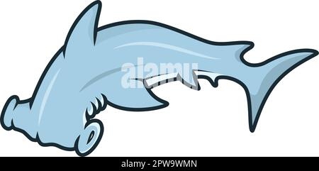 Bright Swimming Hammerhead Shark Illustration Stock Vector