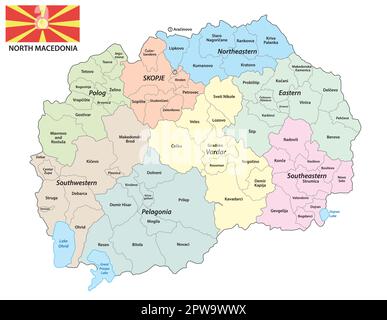 Administrative vector map of the Republic of North Macedonia Stock Vector