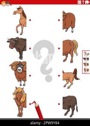 Farm connect the halves worksheet. On the farm matching game for ...