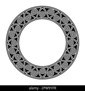 Circle frame, with a pattern made of spirals in triangles Stock Vector