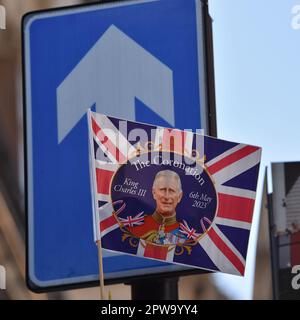 London, England, UK. 29th Apr, 2023. King Charles III merchandise for sale ahead of his Coronation. The Coronation of King Charles III and The Queen Consort will take place on May 6th. (Credit Image: © Thomas Krych/ZUMA Press Wire) EDITORIAL USAGE ONLY! Not for Commercial USAGE! Stock Photo