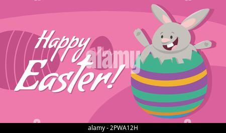 cartoon Easter bunny hatching from an egg greeting card Stock Vector