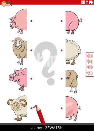 Farm connect the halves worksheet. On the farm matching game for ...