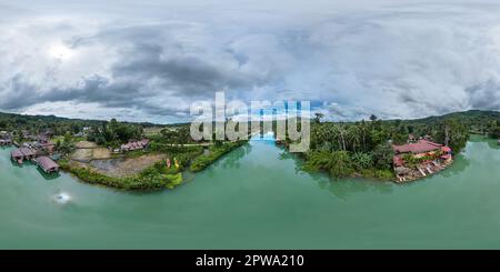 360 degree panoramic view of Aerial view of Loboc River, Bohol island, Philippines. Drone 360 interactive VR panorama.
