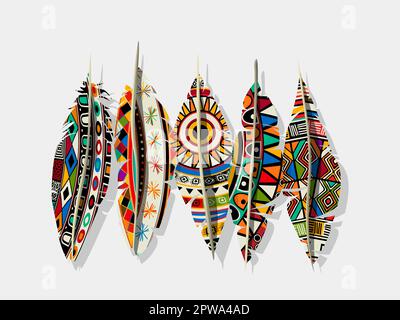 American Indian decorated feathers Stock Vector