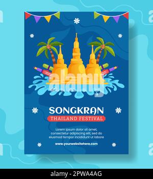 Songkran Festival Day Vertical Poster Cartoon Hand Drawn Templates Background Illustration Stock Vector