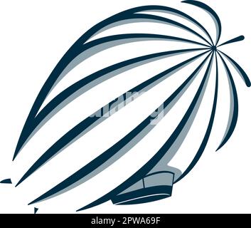 Flying Zeppelin Illustration with Silhouette Style Stock Vector