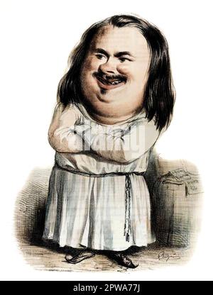 Caricature de Honore de Balzac (1799-1850) en moine - in 'Charivari' du 12/10/1838 - Colorisation d'apres l'originale Stock Photo