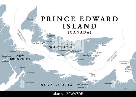 Prince Edward Island, Maritime province of Canada, gray political map Stock Vector