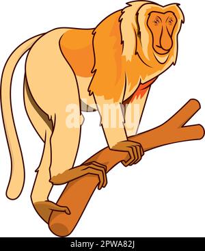 Detailed Proboscis Monkey with Calm Looking Gesture Illustration Stock Vector