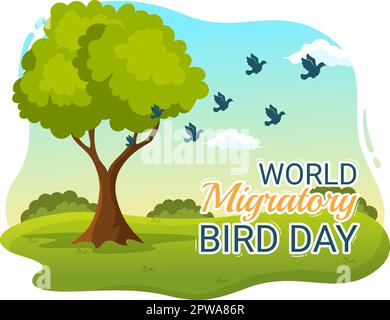 World Migratory Bird Day on May 8 Illustration with Birds Migrations Groups in Flat Cartoon Hand Drawn for Landing Page Templates Stock Vector