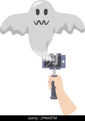 Holding a Camera with Ghost Floating as Symnbolization of Ghost Hunting Vlogging Stock Vector