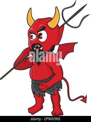 Devil Holding Trident Illustration visualized with Cartoon Style Stock Vector