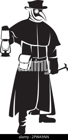 Plague Doctor Illustration with Silhouette Style Stock Vector