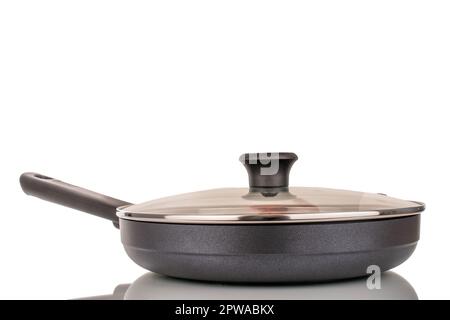 New Metal Pan With Glass Lid Isolated On White Background Modern