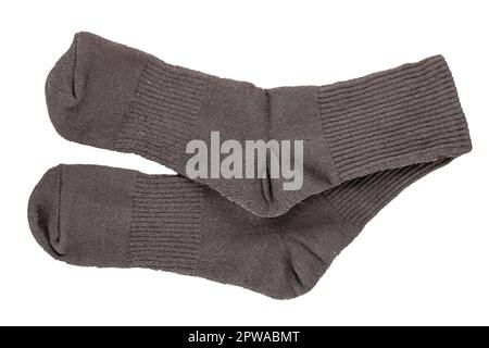 One pair of men's socks, macro, isolated on white background, top view. Stock Photo