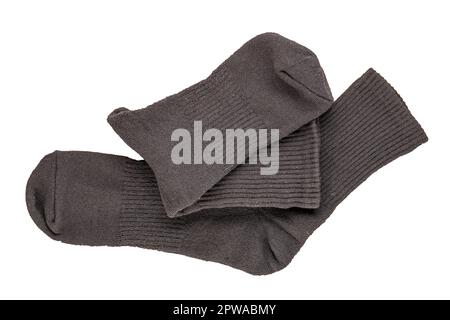 One pair of men's socks, macro, isolated on white background, top view. Stock Photo