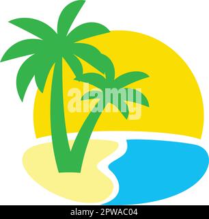 Sunset with Palm Trees in the Beach Simple Illustration Stock Vector ...