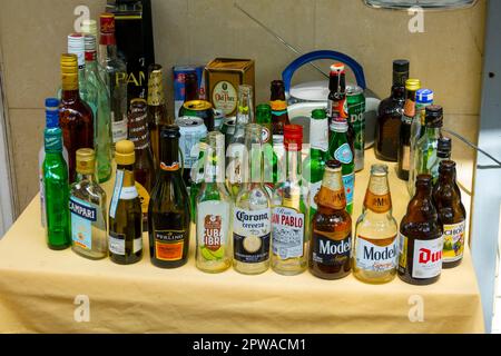 Alcohol display Williamstad Netherland Antilles Curacao a tourist cruise ship destination in the carribean Willemstad is the capital city of Curaçao, Stock Photo