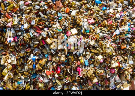 Love locks Williamstad Netherland Antilles Curacao a tourist cruise ship destination in the caribbean Willemstad is the capital city of Curaçao, a Dut Stock Photo