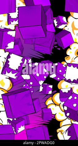 Dark Purple comic book wallpaper with cube shapes. Stock Vector