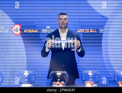 Quezon City, Philippines. 29th Apr, 2023. FIBA ambassador and former NBA player Luis Scola of Argentina holds the slip for China during the draw ceremony for FIBA Basketball World Cup 2023 in Quezon City, the Philippines, April 29, 2023. Credit: Rouelle Umali/Xinhua/Alamy Live News Stock Photo