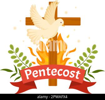 Pentecost Sunday Illustration with Flame and Holy Spirit Dove in Catholics or Christians Religious Culture Holiday Flat Cartoon Hand Drawn Templates Stock Vector