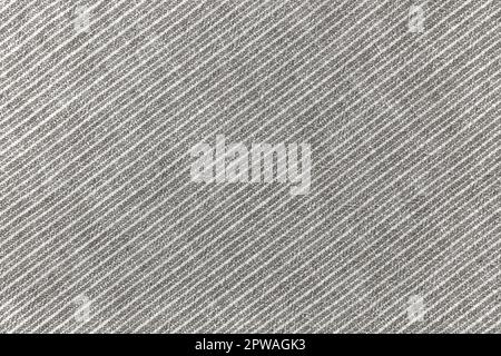 Natural linen texture as background. Cotton fabric with gray and white diagonal line striped pattern, texture close up. Backdrop, wallpaper. Matereal Stock Photo