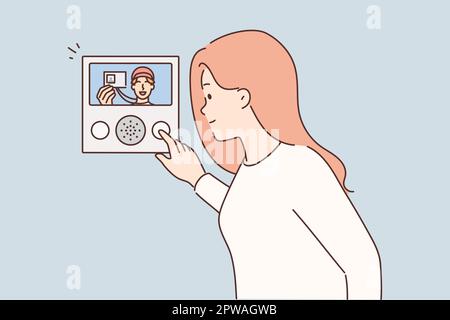 Male visitor show ID card entering building Stock Vector