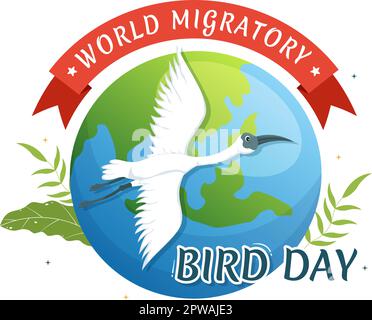 World Migratory Bird Day on May 8 Illustration with Birds Migrations Groups in Flat Cartoon Hand Drawn for Landing Page Templates Stock Vector