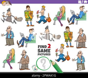 find two same cartoon people characters educational game Stock Vector ...
