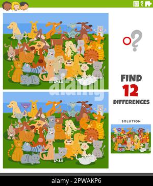 differences game with cartoon cats and dogs characters Stock Vector ...