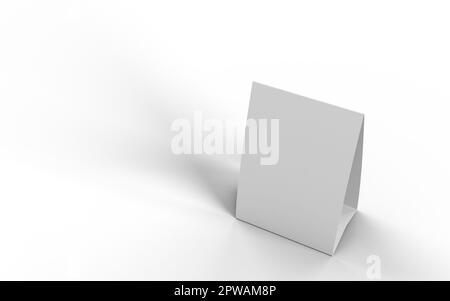 Top Down view of a white cardboard Table Tent on a white background, For mockup and illustrations. 3D Render. Stock Photo