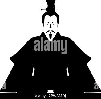 Emperor Japan China silhouette Chinese nobility Japanese ancient character avatar imperial ruler icon black color vector illustration image flat style Stock Vector