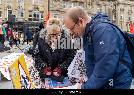 Newcastle upon Tyne, UK. 29th April 2023. May Day march and rally in the city centre, with trades unions and other organisations on the political Left celebrating International Workers' Day and campaigning for improved pay and conditions for working people. Credit: Hazel Plater/Alamy Live News Stock Photo