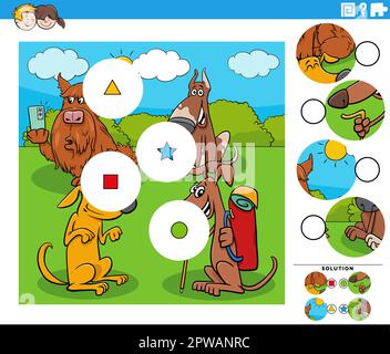 match pieces task with cartoon dogs animal characters Stock Vector