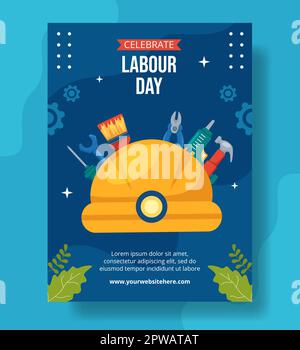 Happy Labor Day Vertical Poster Flat Cartoon Hand Drawn Templates Background Illustration Stock Vector