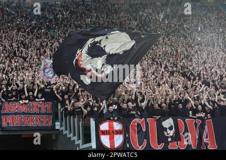 Rome, Italy. 29th Apr, 2023. Milan supporters during the Serie A football match between AS Roma and AC Milan at Olimpico stadium in Rome (Italy), April 29th, 2023. Credit: Insidefoto di andrea staccioli/Alamy Live News Stock Photo