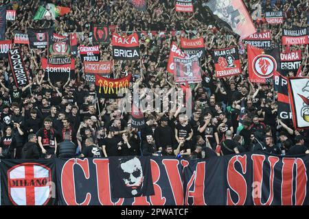 Rome, Italy. 29th Apr, 2023. Milan supporters during the Serie A football match between AS Roma and AC Milan at Olimpico stadium in Rome (Italy), April 29th, 2023. Credit: Insidefoto di andrea staccioli/Alamy Live News Stock Photo