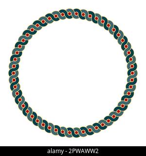 Colored circle frame with intertwined wave pattern, ancient greek motif Stock Vector