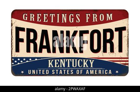 Greetings from Frankfort vintage rusty metal sign on a white background, vector illustration Stock Vector