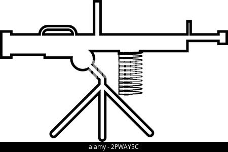 Machine-gun weapon contour outline line icon black color vector ...