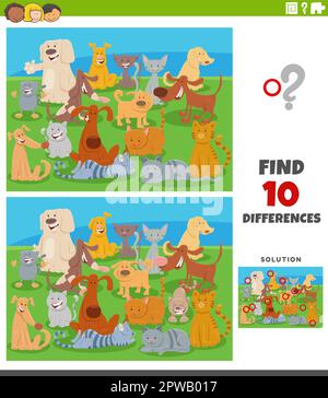 differences game with cartoon dogs and cats and rabbits coloring page ...