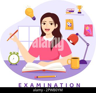 Examination Paper Illustration with Online Exam, Form, Papers Answers, Survey or Internet Quiz in Flat Cartoon Hand Drawn for Landing Page Templates Stock Vector