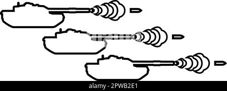 Shooting tanks war concept contour outline line icon black color vector illustration image thin flat style Stock Vector