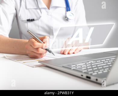 Medical AI concept. Doctor using artificial intelligence in medicine and health care at work Stock Photo