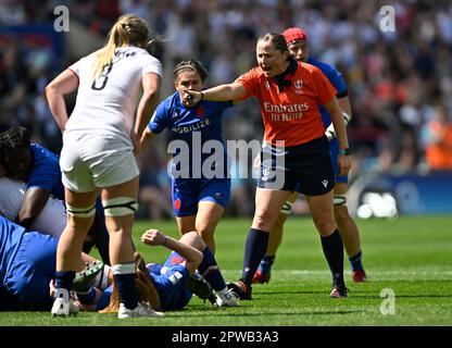 Twickenham, United Kingdom. 29th Apr, 2023. England V France TikTok Womens 6 nations Twickenham Stadium. Twickenham. Aimee Barrett-Theron (Referee, RSA) during the England V France TikTok Womens 6 nations rugby match. Credit: Sport In Pictures/Alamy Live News Stock Photo