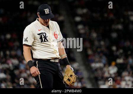 Texas Rangers' Josh Jung bats during the fifth inning of a baseball game  Friday, Sept. 9, 2022, in Arlington, Texas. (AP Photo/Michael Ainsworth  Stock Photo - Alamy