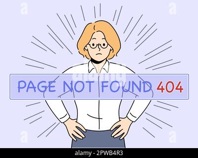 Unhappy businesswoman see 404 error page notification Stock Vector