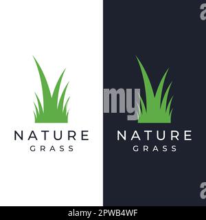 Natural green grass, meadow, and mowed grass element logo in Spring vector logo design template. Stock Vector